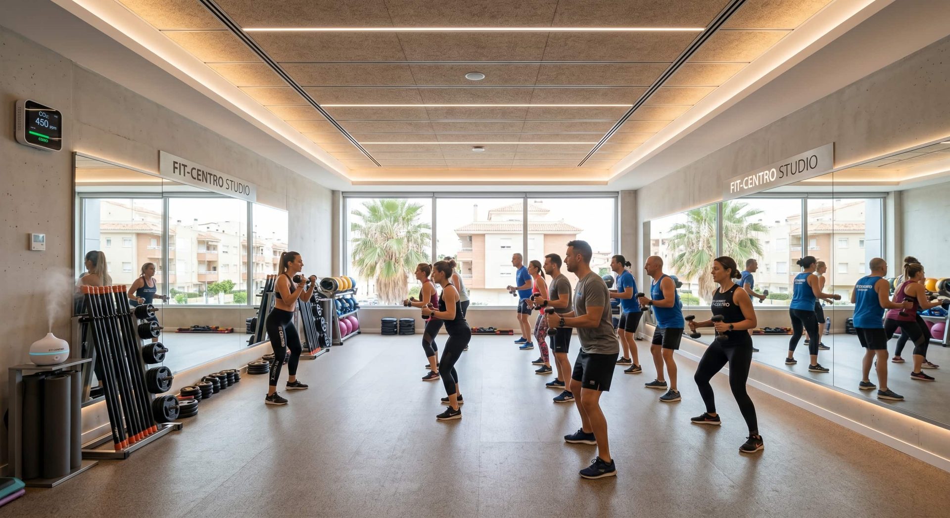 Clase de ejercicio en estudio moderno.